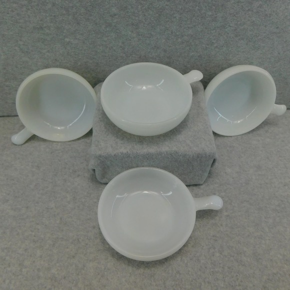 Vintage Milk White Glass Multi - Purpose Bowl with Handle - Set of 4 - Picture 3 of 14